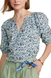 Vineyard Vines Puff Sleeve Button Front Top 4C 1127