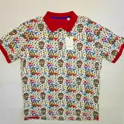 Robert Graham Polo Kennedy Short Sleeve Shirt White Black Pink Skull Heads SZ L