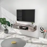 Floating TV Stand, Wall Mounted Entertainment Center and Cabinet Shelf, TV Console with Storage, Media Console for DVD Player, Space-Saving Under TV Shelf for Bedroom, Living Room (Grey)
