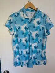 NWT WOMEN'S PUMA CLOUDSPUN WATERCOLOR POLO, SIZE: L, COLOR: SCUBA BLUE (J546)