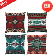 Western Native American Throw Pillow Covers Set of 4 18X18 Inch Rustic Southw...