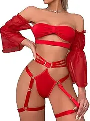 [Zylphorix] Women Bra and Panty Belt Lingerie Strappy Lingerie Garter Sexy Sets Push Up Lace Bralette Set Underwire