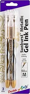 Pentel Arts Sunburst Metallic Gel Pen, Medium Line, Permanent, Gold Ink, 2 Pack (K908BP2X)