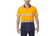 King Gee Mens Workcool Hyperfreeze Hi-vis Taped Polo Work Shirt K54215 - Orange/Navy