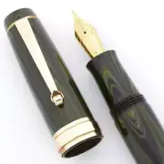 Lotus Author Fountain Pen - Nikko Green Ripple Ebonite, Brass Trim, JoWo 6 Nibs