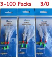 3,5,10,24,100 Packs Size 3/0 Rock Cod Feather Rigs White Feather Rockfish Bait