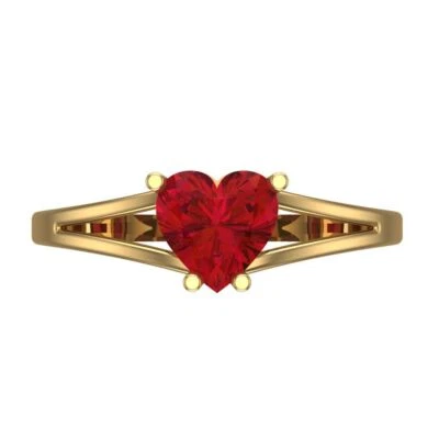 1.0Ct Heart Cut Simulated Ruby Solid 14K/18K Gold Solitaire Engagement Ring