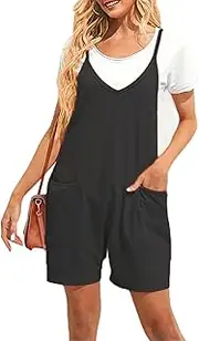 [generic] Overalls Women Shorts Casual Black Loose Rompers Wide Leg Jumpsuit with Pockets for Women Summer
