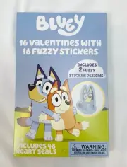 Bluey 16 Fuzzy Sticker Valentine's Day Card Exchange Class School