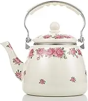 Tea Kettle Pot for Stove Top,Porcelain Large Enamel Teakettle,3.3L Colorful Teapot Floral Ceramic for Stovetop,Retro Classic Design