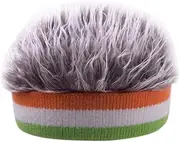 [KiRYu] Wool As Wig Hat Funny Cap Wig Cap Beanie Hat Knit Cap Novelty Hair Beanie Cap for Men Coffee