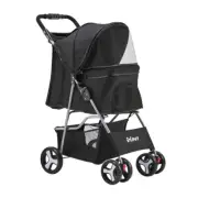 i.Pet 4 Wheel Pet Dog Pram Stroller Cat Large Foldable Travel Black Waterproof