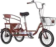 DEFGHIJ Adult Tricycle 16inch Single Speed 3 Wheel Bikes for Shopping Storage Basket and Back Seat for Women Men Picnics Exercise Recreation (Brown)