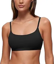 [CRZ YOGA] Women's Soft Double Lined Bralettes - Scoop Neck Adjustable Straps Unlined Cami Wireless T-Shirt Everyday Bra
