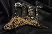 Leather pickguard Custom Hand Tooled Stratocaster Sheridan "Wanted" Laced