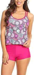 [ToBeInStyle] Women's Double Crossback Blouson Tankini with Boyshort Bottom