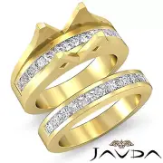 Diamond Princess Channel Engagement Ring Round Bridal Set 14k Gold Yellow 2.1Ct