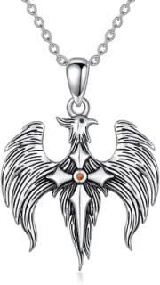 Rising Phoenix Necklace 925 Sterling Silver Fire Bird Pendant Cross Faith Gifts