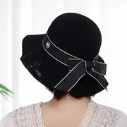 [qqqqqq] Knitted Hat Versatile Beach Hat Sunscreen Mask Hat Sun Hat Female Summer Breathable Hat Big Brim Bow Fisherman Hat-Black||Adjustable