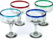16 oz Hand Blown Mexican Margarita Glasses Set of 4 - Assorted colors