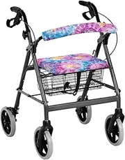 Uorisanigo Rollator Walker With Seat and Backrest Covers - Pink Tie-Dye Accessories for Seniors - Washable Soft Covers for Ladies