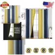 Luxury Ombre Blackout Drapes - Navy & Yellow, Grommet Top, 100% Light Blocking