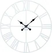 Outdoor Garden Wall Clock, Retro Wrought Roman Numeral Iron Art Wall Clock Garden Clocks Outdoor Waterproof Indoor Outdoor Decoration Outside Clock Outdoor Wall Clock Metal 40cm Wh