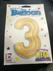 40" Number 3 - Gold Megaloon Foil Mylar Party Balloon, Pack of 1 by Betallic New