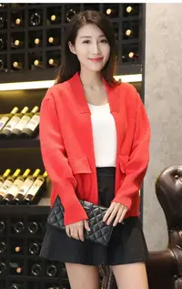 在飛比找樂天市場購物網優惠-大紅色秋季毛衣外套女2021韓版寬松百搭加厚燈籠袖慵懶風針織