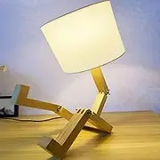 Cute Desk Lamp,Wooden Robot Table Lamps for Bedroom,Adjustable Head Unique Bedside Fun Funky Person Lamp for Home,Dorm Room,Kids Room,Office