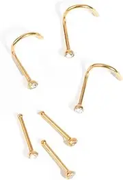 [Lovisa] Gold-Plated Surgical Steel Nose Stud 6-Pack | Premium Gold PVD Plated on Surgical Steel | Hypoallergenic | On Trend Designs, metal, cubic-zirconia