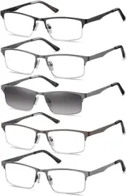 EYECEDAR 5-Pack Reading Glasses for Men Rectangular Metal Half-Frame Spring Hing