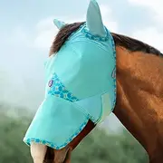 Harrison Howard Horse Fly Mask Long Nose with Ears Fleece Edging with Attractive Patterns Adds More Flair Mint Horse Large
