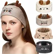 Chuangdi 4 Pieces Animal Hair Bands Face Wash Headband Spa Animal Ears for Skincare Makeup Spa Headband Washing Face Coral Fleece Plush Hairband for Women Girls(Cute Style,Classic Colors)