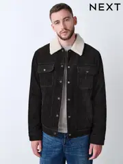 Black Corduroy Borg Lined Trucker Jacket (F17826) | $136