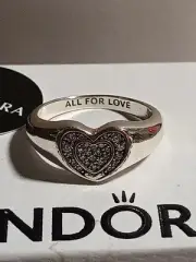 Pandora Authentic Brand New Sterling Silver Radiant Heart Pave Signet Ring8solid