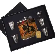 Dappled Gray Andalusian Dressage Fall Colors Leather Flask Black Box Gift Set