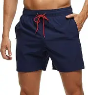 [Tyhengta] Men's Swim Trunks Quick Dry Beach Shorts with Zipper Pockets and Mesh Lining