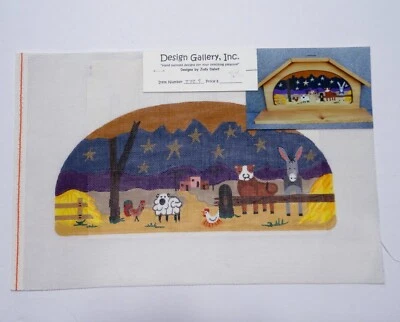 Hand-Painted Needlepoint Canvas Judy Dalvit Nighttime Farm Scene with Animals