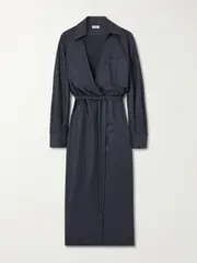 [Brunello Cucinelli] Brunello Cucinelli - Belted Wrap-effect Silk Midi Dress - Gray - small small Gray