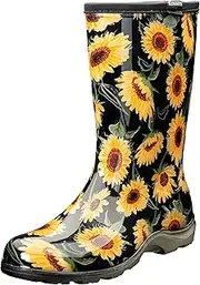 Sloggers Waterproof Garden Rain Boots for Women - Cute Mid-Calf Mud & Muck Boots with Premium Comfort Support Insole, (Sunflower Black), Sunflower Print Black, 9 US (5023SUNBK09)