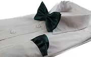[Zasel] Mens Bottle Green Plain Coloured Checkered Bow Tie & Matching Pocket Square Set