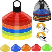 Mumoo Bear 30 Soccer Cones,with 2 Whistle and Carry Bag and Holder,Agility Field Cones Equipment for Training, Soccer Training, Basketball, Kids, Sports, Field Cone Markers and Other Sports and Games