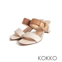 在飛比找momo購物網優惠-【KOKKO 集團】優雅魅力一字寬帶方頭粗跟涼拖鞋(棕色)