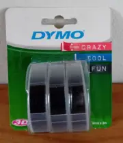 Dymo Lable Maker 3 Plastic Refills Black 9 mm x 3 m - New