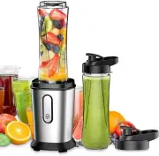 300W Electric Smoothie Blender, Mini Blender with 2 Portable 20oz Black