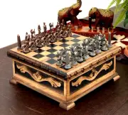 Personalized Puzzle Boxed Chess Board With Key with Egyptian Metal Chess Pieces