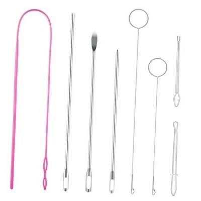 Drawstring Threader Tool Set, Stainless Steel Sewing Loop Turner Hooks with red