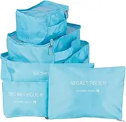 [Haofy] 6Pcs Storage Bag, Travel Clothing Organizer, with Fabric, Breathable Net Cloth, and Multi-Size Set, Spacious Interior, Lightweight & Organized, Convenient 2 Way for (Blue)