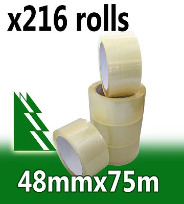 216 x Rolls Clear Packing Packaging Tape 48mm x 75m BULK BUY AND SAVE